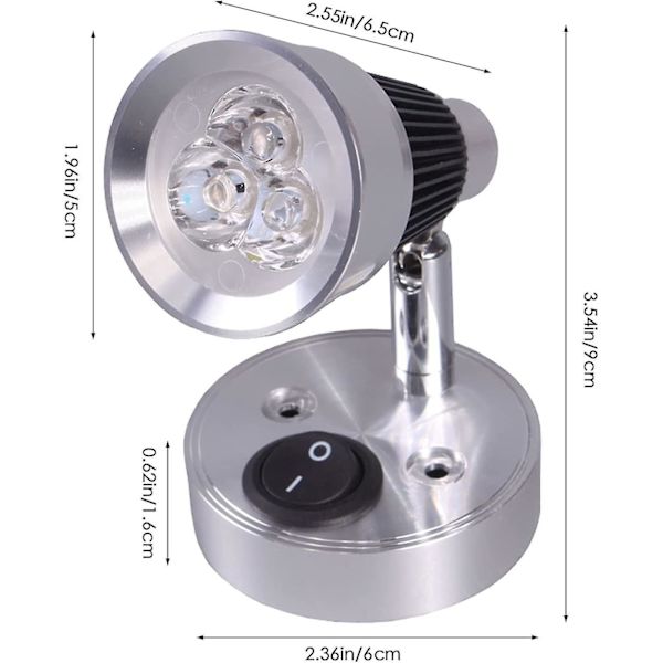 2 st 12 V LED-spotläslampa, 3 W projektorformad läslampa i aluminium, 330 lm väggmontering