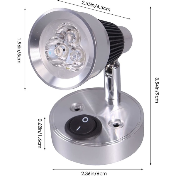 2 stk. 12 V LED-spotlæselampe, 3W kugleformet læselampe i aluminium 330 lm vægmontering