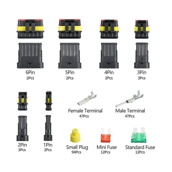 240 stk 1-6 Pin Bil Elektriske Kontakter Ledningsblokk Klemme Terminal Kabel Hid Terminal For Scooter T