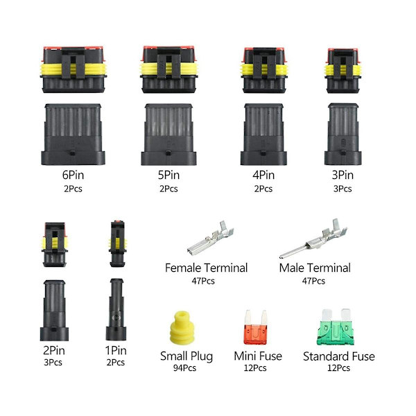 240 stk. 1-6 stifts elektriske stik til bil, ledningsblok, klemterminal, kabel, hid-terminal til scooter T