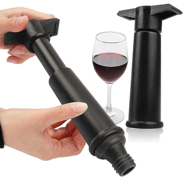 Sort Vinpumpe + Vinsparepropper Holder Vin Frisk (Sort Pumpe + 4 Propper)