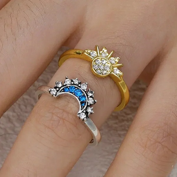2/1 stk. Sol Måne Stjerne Ringe til Kvinder Temperament Indstilling Skinnende Finger Ringe Sæt Bryllup Smykker Charme Gaver Plata