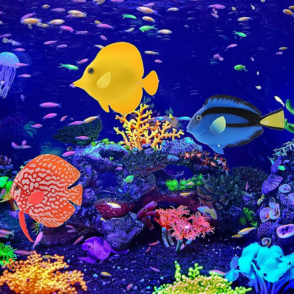 3PCS Konstgjord fisk Akvarium Silikon Flytande Lysande Clownfish Set, Lysande Effekt Dekor Prydnader för Fisk Tank, Undervattens Saltvatten Falsk Färgglad