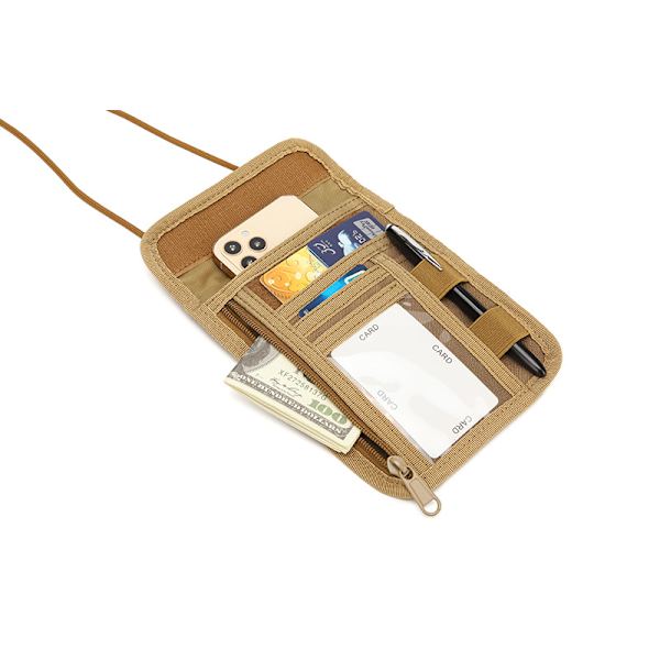 Passhållare Halsficka RFID-blockerande Resehalsficka ID-kortsorganisatörficka med Halsband (Coyote Brown)