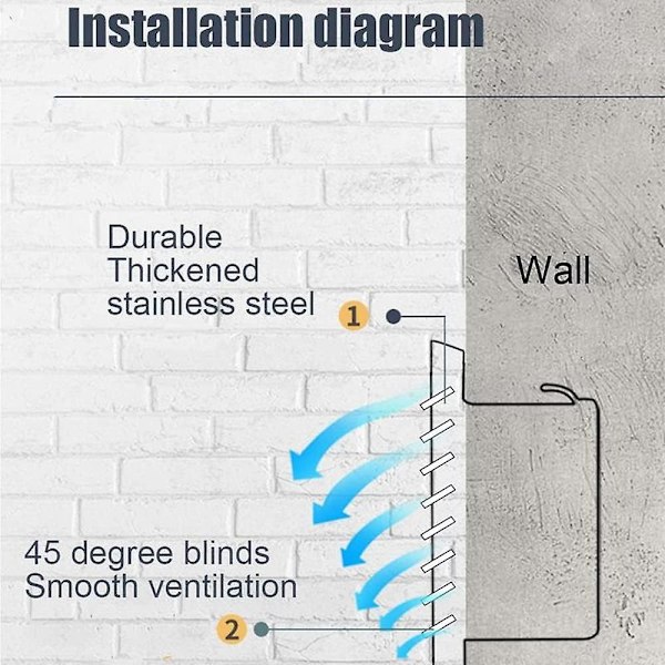 Ventilationsrist i rustfrit stål - 100 mm - Vejrbeskyttelseslameller - med myggenet - Rund luftudløbsrist - Skrues på og flans