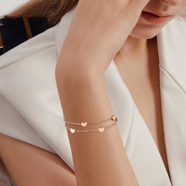 Rose Gold Heart Layered Armband For Women Titanium Rostfritt Stål