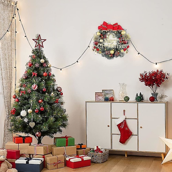 Yplonon julekranser til inngangsdør 30 cm julekrans med lys dør krans dekorasjoner med kuler Sløyfe kunstig furukirland for I