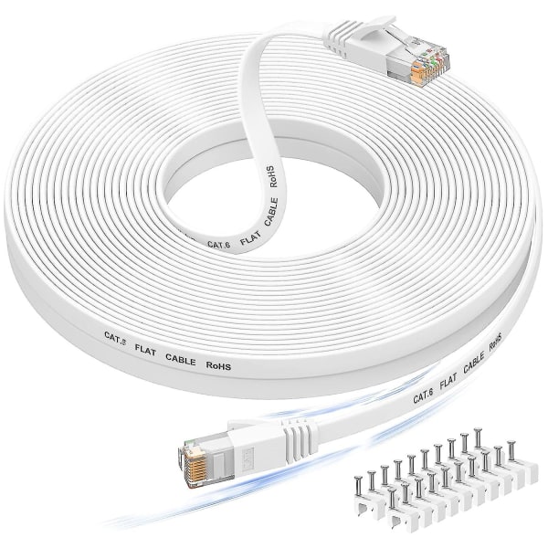20 m Ethernet-kabel, Cat 6e/cat6 lång internetkabel med Snagless Rj45-kontakt, höghastighetspatchkabel än Cat 5e/cat 5, platt Wh