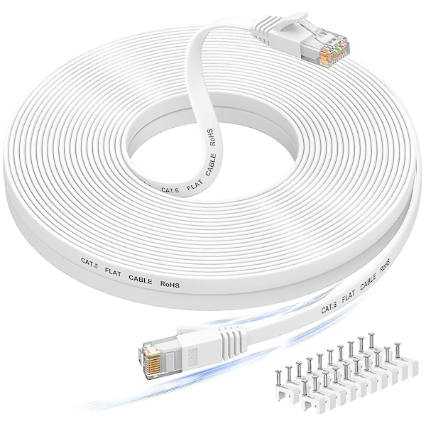 20m Ethernet-kabel, Cat 6e/cat6 Lang Internettkabel Med Snagless Rj45-kontakt, Høyhastighets Patch-kabel Enn Cat 5e/cat 5, Flat Hvit