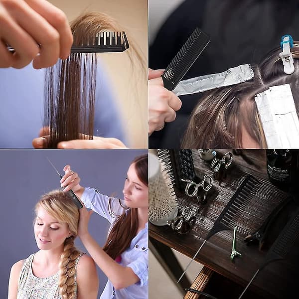 3 kokoa Premium Highlighter Comb Set Professional Braided Styling W/ Rat Tail Comb (musta)