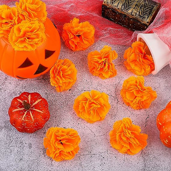 51 stycken ringblommahuvud, konstgjorda ringblommor för DIY-kransar, girlander, hantverk, Diwali, Dia de Los Muertos, Halloween-dekorationer, Dödens dag