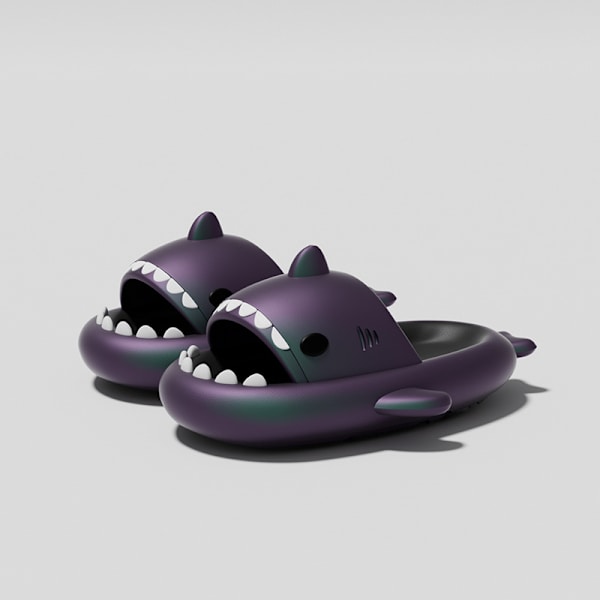 Nye tegneserie haj slippers mænd kvinder 4cm tyk bund skridsikker sko sommer EVA bløde strandsandaler Navy 38-39