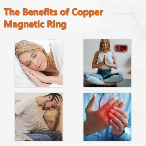2 STK kobberring til kvinder, mænd, magnetiske ringe i rene kobber, justerbar ring med tommelfingre (plan og blad)