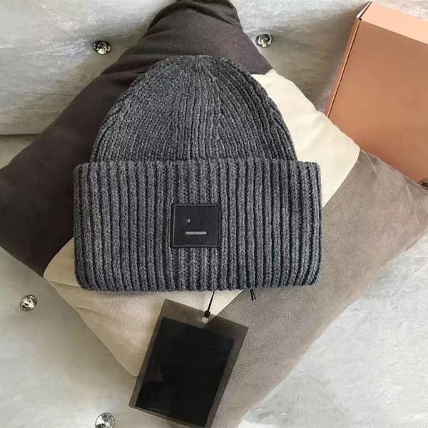 AC Smiley Par Ullmössa - Fyrkantig Rullad Kant, Högkvalitativ Vintermössa Medium grey