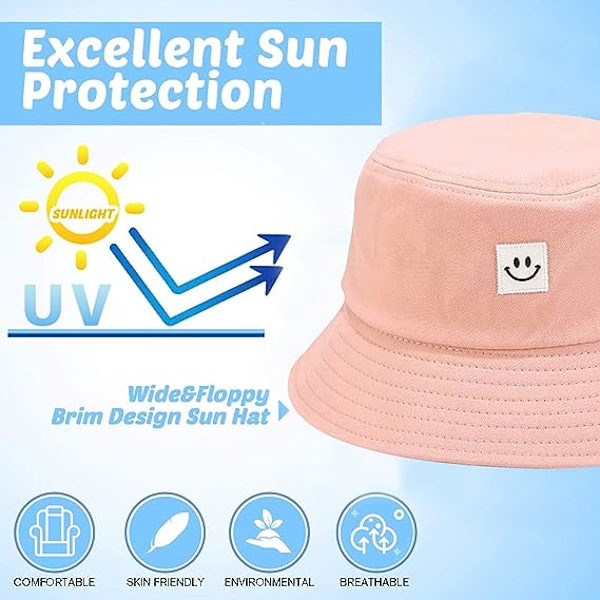 Børne Solhat Smil Ansigt Spand Hat til Piger Drenge Sommer Solbeskyttelse Bomuld Unisex Strand Cap