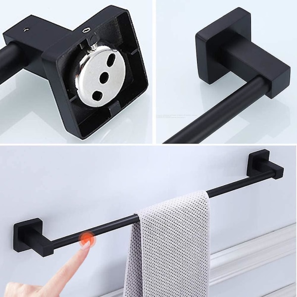 Sort Metal Håndklædeholder - 24 Tommer Håndklædebjælke til Badeværelse (Mat Sort, 60cm)