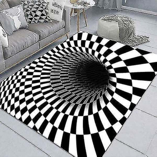 Optinen illuusiomatto 3d Stereo Checkered Vortex Optical Illusions Rug Hauska tunne putoamisesta Mustavalkoinen Liukumaton Ruudullinen Reikä