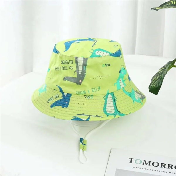 Baby drenge piger tegneserie fisker hat sommer udendørs UV beskyttelse spand hat green crocodile 54cm