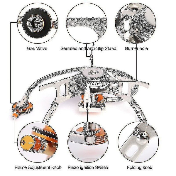 Outdoor Gas Stove Camping Gas Burner Folding Electronic Stove Hiking Portable Foldable Split Stoves -zmd(size:with Adapter)