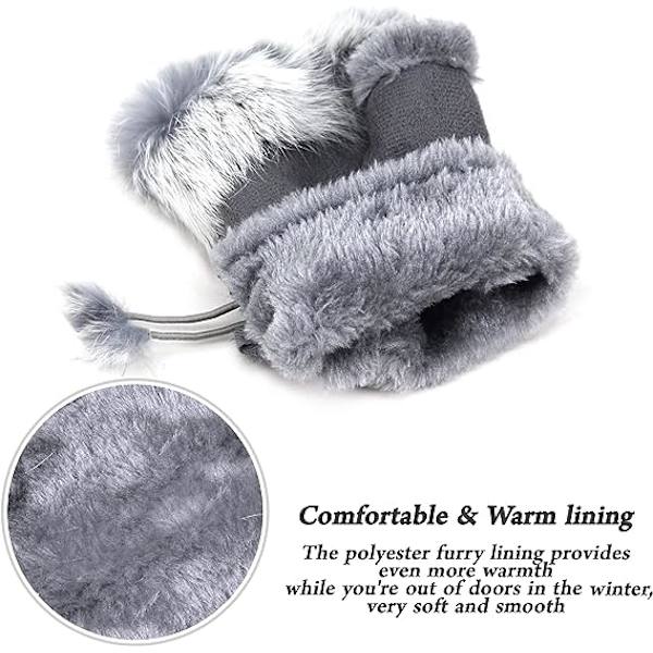 Vinterhandsker til kvinder Faux Fur Varme mellemlange tommelfingerhul Fingerless Handsker
