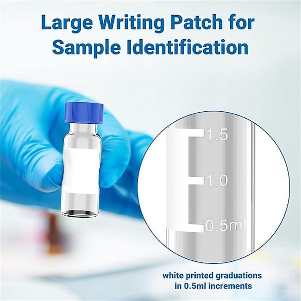 2 ml Autosampler-flaskor, 100-pack - HPLC-flaskor 9-425 klara flaskor med blå skruvlock, blå vita septum