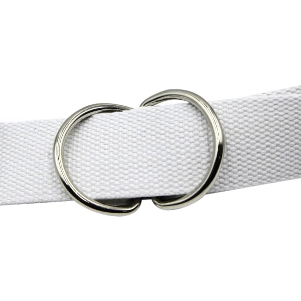 Canvas mesh dubbla D-ring rutig midjeband silver spänne långt bälte för kvinnor, män, tonåringar