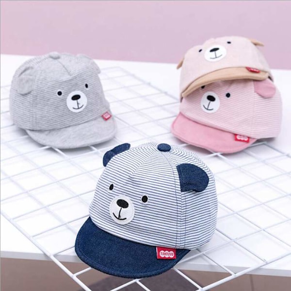 Justerbar sommer baby caps blød bomuld tegneserie bjørn print drenge piger udendørs casual baseball cap sol hat 2