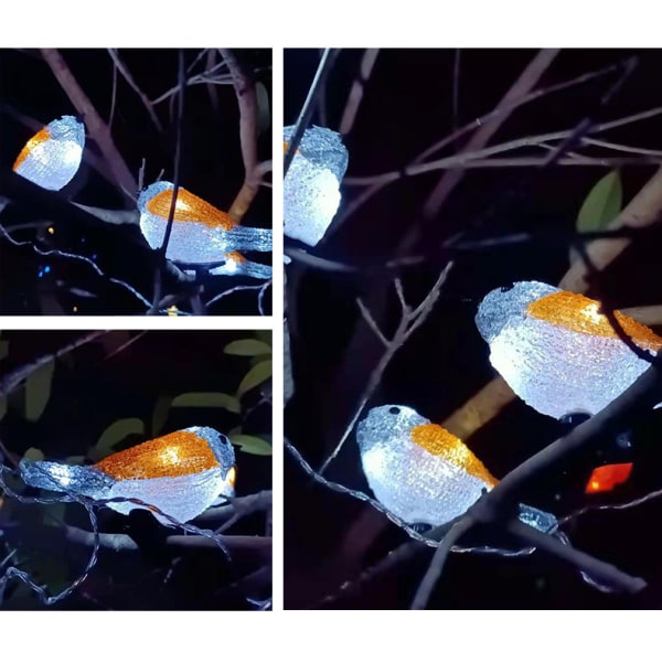 Vandtæt 5 LED akryl fugleguirlande lyssnor til hjemmehavefest dekoration feriedrevet landskabsfelampe (størrelse: D)