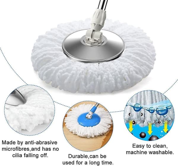 2023 - 3-pak Moppehode, Mikrofiber Swivel Mop Refills, 360° Svingbar Rund Moppehode