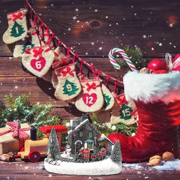 Julelysende snøhus julepynt harpiks julegave dekorasjon