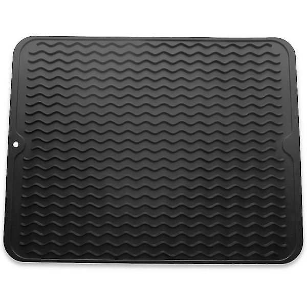 Silikon Drænmatte, Stor Silikon Vaskematte, Rillestrimlet Opvaskestativ Til At Placere Bestik Og Tallerkener (Sort, 40 * 30cm