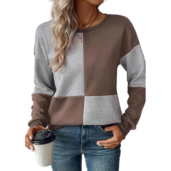 Løstsiddende langærmet farveblok-tekstureret sweatshirt til kvinder Sort M Black M