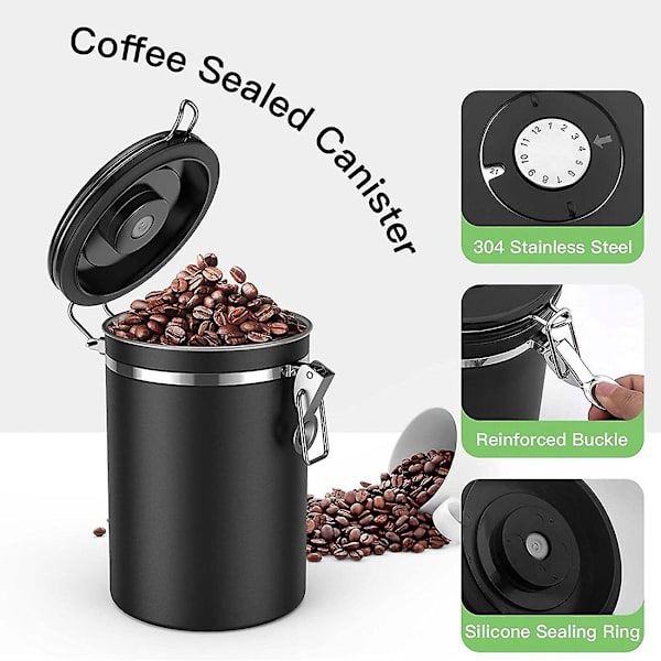 Kaffebeholder Lufttæt 500g Bønner, 1,8l Bønnebeholder, Vakuum Kaffeboks Med Ske Opbevaringskrukke Til Kaffe