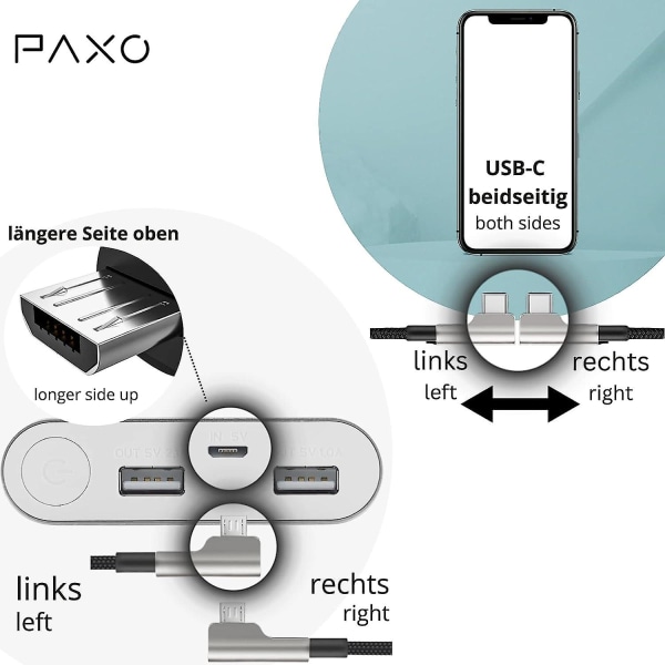 0,3 m Otg USB anslutningskabel, E-cykel Kiox, Yamaha, Micro USB till USB C-kabel (laddar USB C-enheter), 90 graders vinkelkontakt, Data C