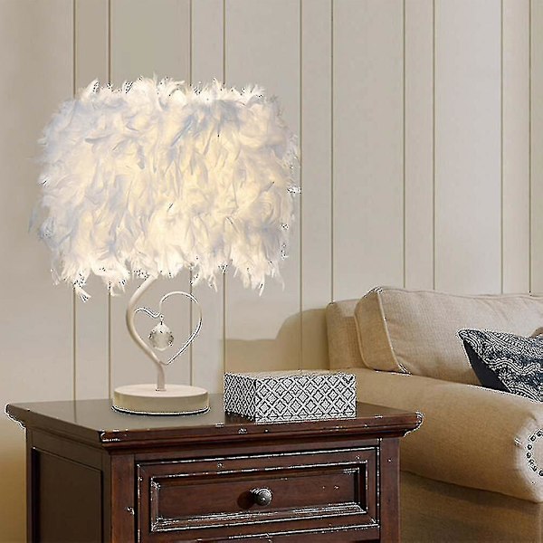 Hvit fjær bordlampe nattlampe nattbordlampe