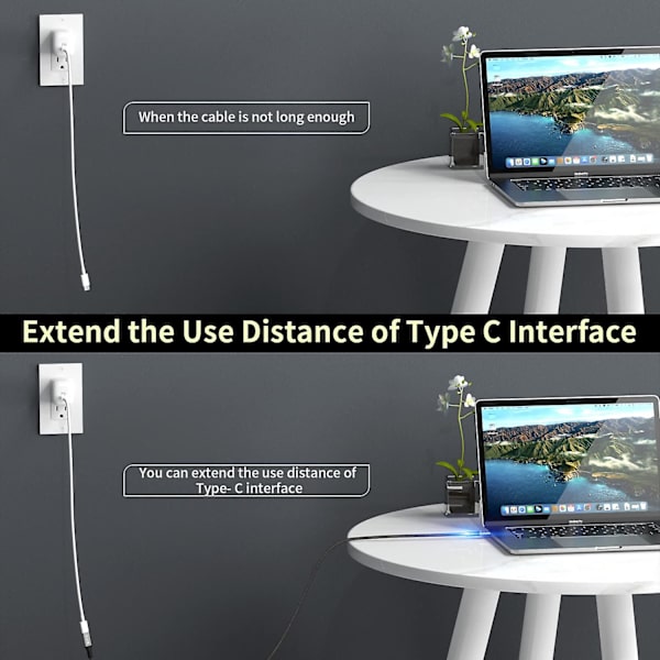 Thunderbolt 4 forlængerkabel, Usb-c-kabel til Usb C han til hun understøtter 8k/5k@60hz video / 40gbps dataoverførsel / 100w opladning