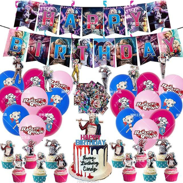 Harley Quinn Birthday Frozen Balloons Kit Latex-ilmapallot lippu- ja kakkupäällisillä juhlien koristeluun Z
