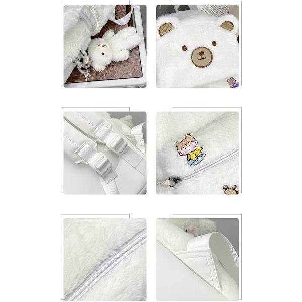 Kawaii fluffig plånboksryggsäck plyschryggsäck lurvig estetisk väska luddig väska för flickor kvinnor fuskpäls resedagryggsäckar björndesign (brun)