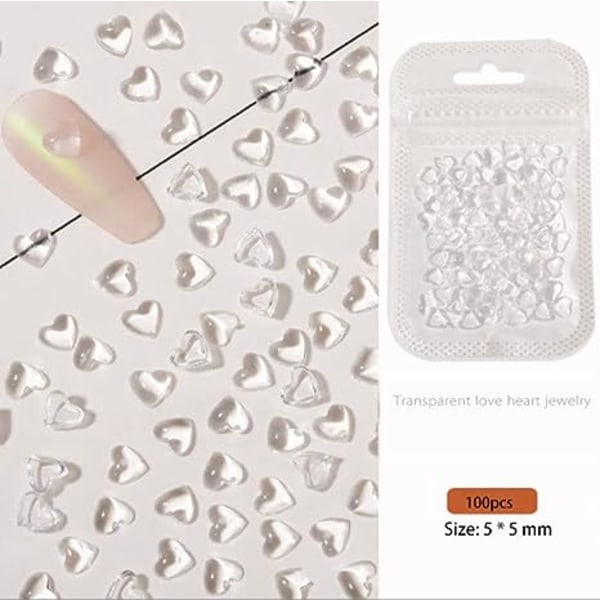 200 Pcs Clear Heart Nail Art Charms, 3D Mixed Size Love Hearts Rhinestones Flat Jelly Resin Crystal Jewelry Diamonds for Acrylic Nail Supplies, Women