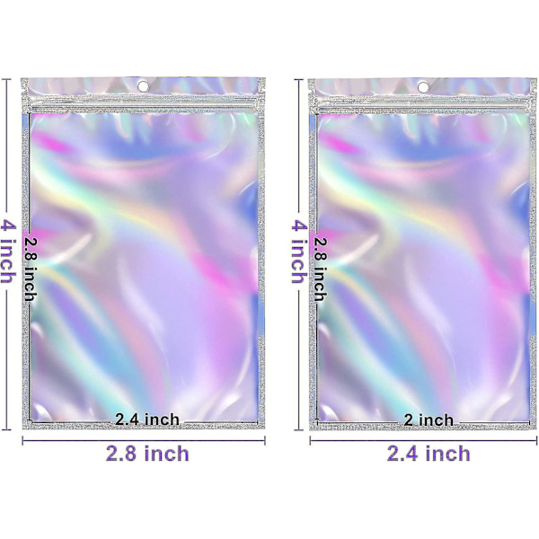 Foliopussit Uudelleen suljettavat vetoketjupussit Holografiset värit Hajuttomat pussit Juhlaherkkujen, korujen ja muiden säilytykseen, 6x10cm / 7x10cmcolor