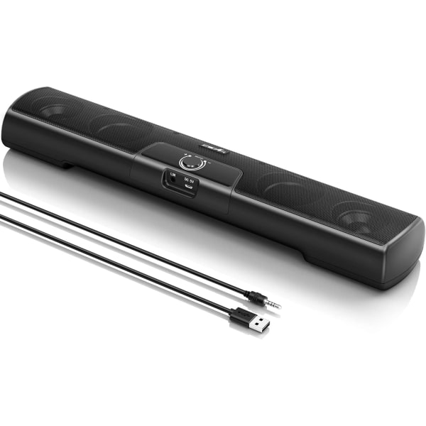 PC-høyttaler Mini Soundbar Veggmonterbar, 10W kablede PC-høyttalere Sound Bar 3,5 mm-inngang, USB-drevet Sound Bar med volumkontroll for Desktop Moni
