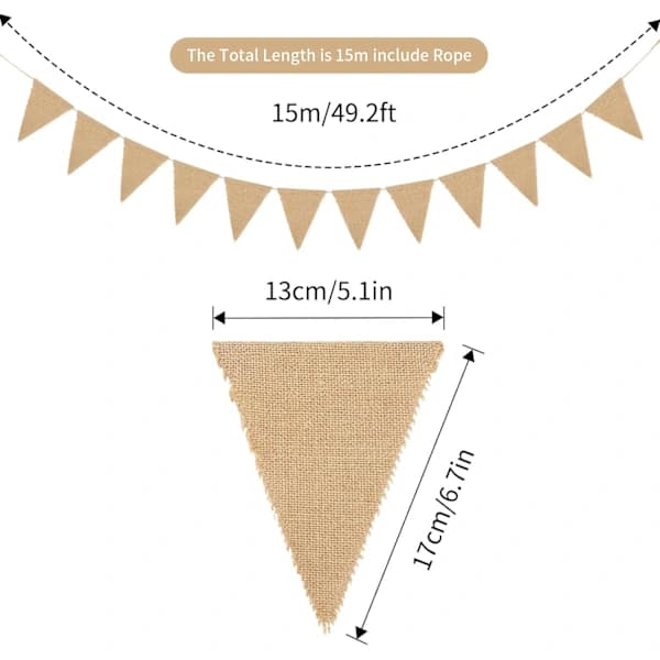 Jute trekantflagg, 15 meter/48 flagg, retrostil