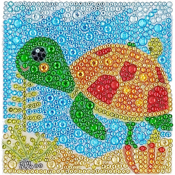 Pieni ja helppo DIY 5d timanttimaalaus mosaiikkityöpajat valkoisella kehyksellä lapsille - Pieni kilpikonna
