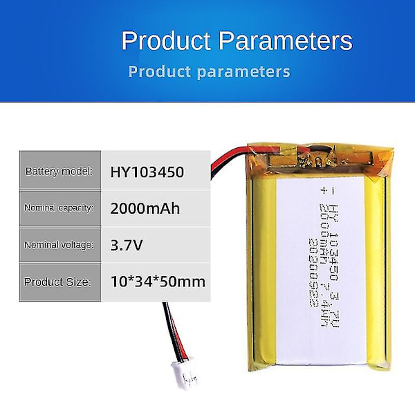 3.7v 103450 Polymer Litiumbatteri 2000 Mah Uppladdningsbara Högtalare Hög Kapacitet