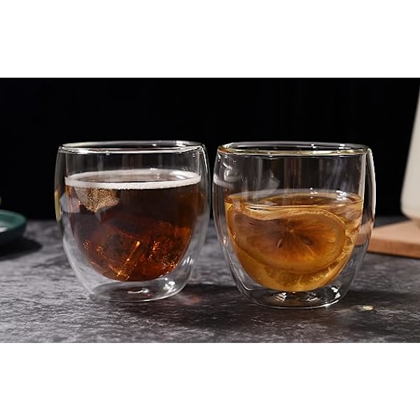 Kaksinkertaiset lasiset kahvikupit ilman kahvaa, 2,5 oz /8,5 oz /13oz teekupit, kirkkaat lasiset juomalasit espressolle, cappuccinolle, lattelle, kuumille juomille (2,5 oz