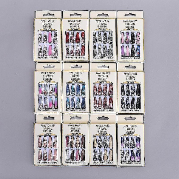24 stk. Ballet Falske Negle Super Lange Solid Farve Harpiks Kiste Negle Piec