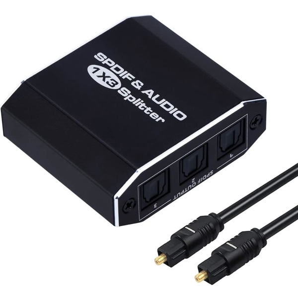 Digital optisk lydsplitter 1x3, Spdif Toslink optisk fiber lydsplitter 1 inn 3 ut aluminium