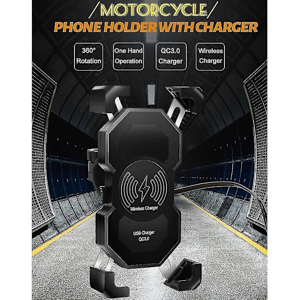 Motorsykkel QC3.0 USB 15W Trådløs Laderfeste Styretelefonholder (bejoey)