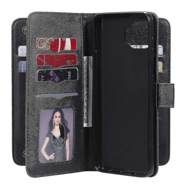 Motorola Moto G 5g Plus case Retro-nahkainen lompakko Flip Magneettinen cover 10 korttikotelo - musta