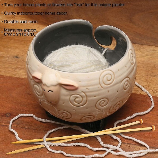 Sömnig keramisk garnskål Stickskål - Rymmer garnnystan för gratis handarbete, 6 tum B X 4,5 tum